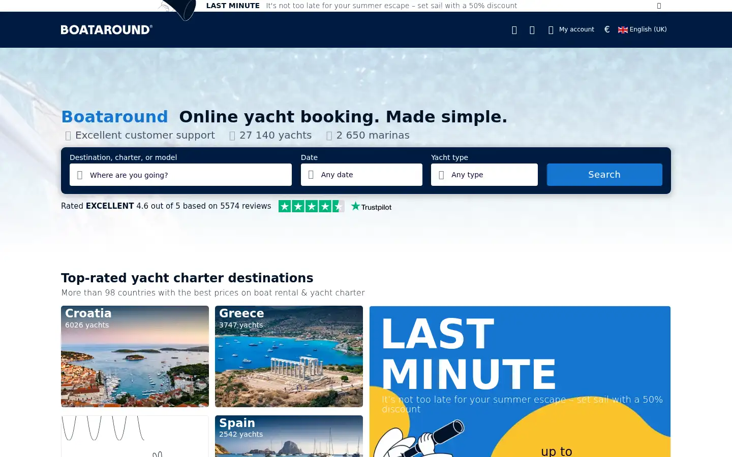Screenshot of boataround.com
