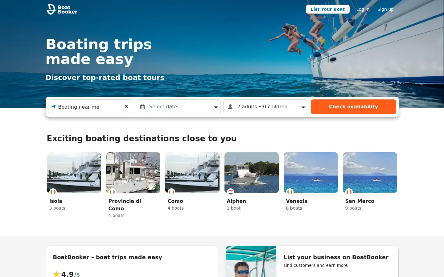 Screenshot of boatbooker.com