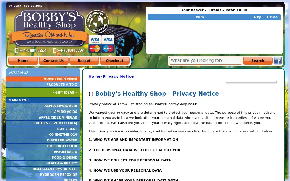 Screenshot of bobbyshealthyshop.co.uk