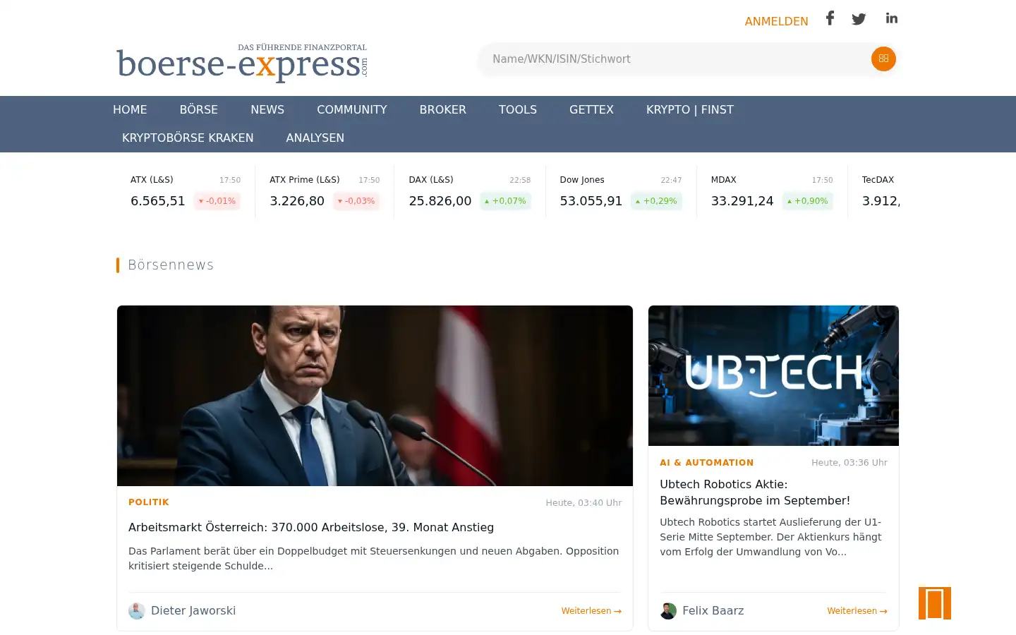 Screenshot of boerse-express.com