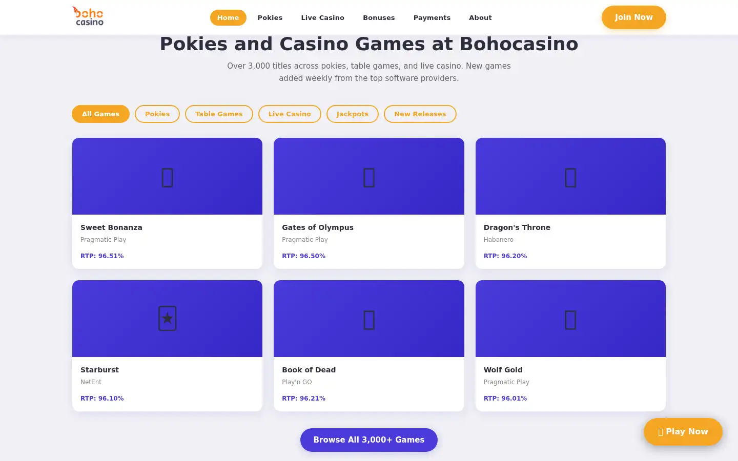 Screenshot of bohocasino.digital