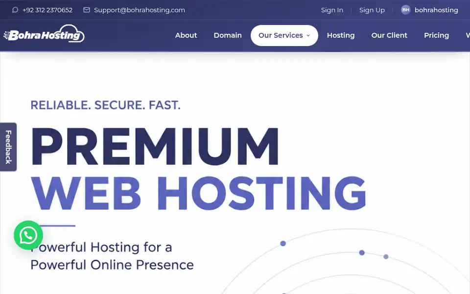 Screenshot of bohrahosting.com