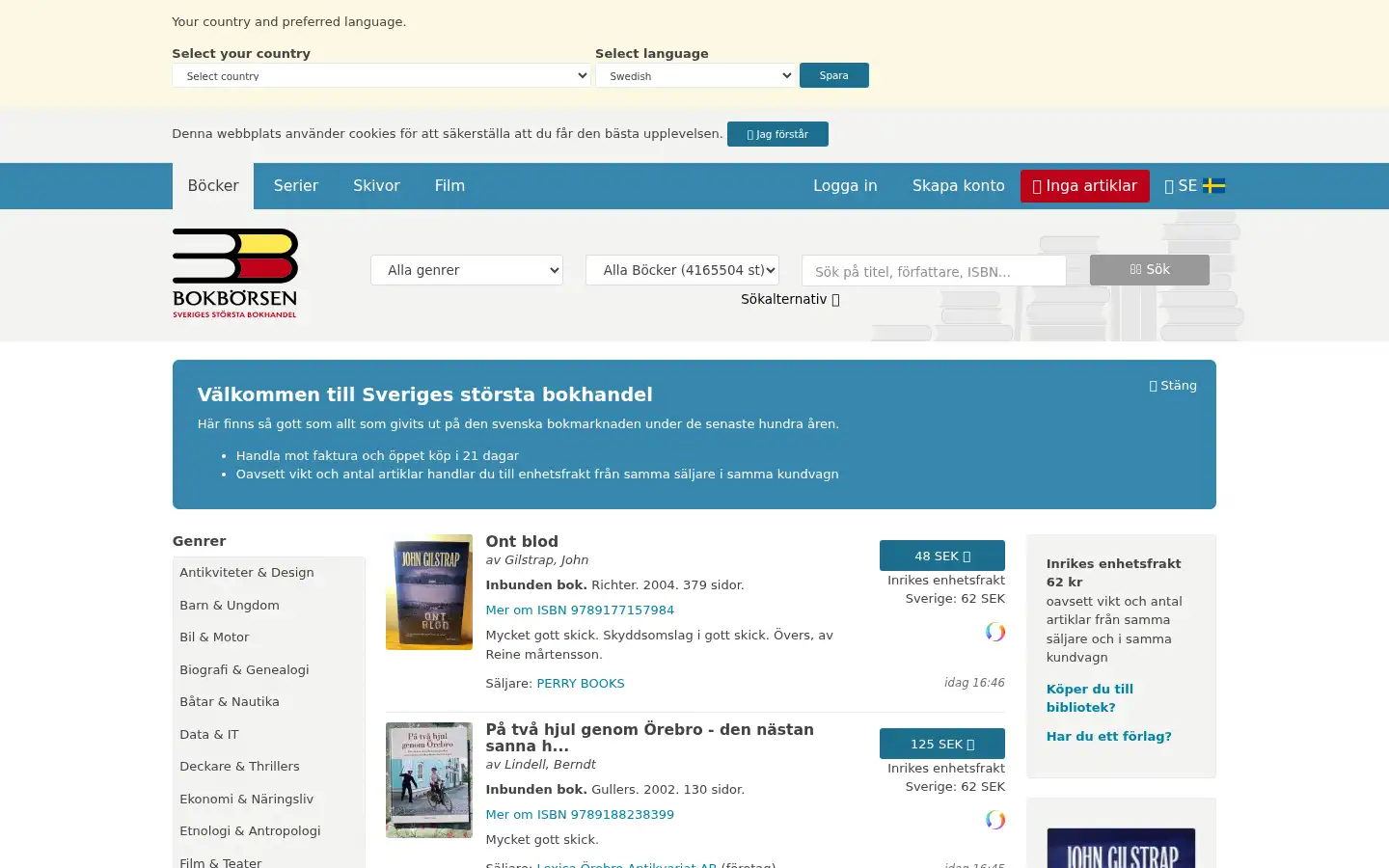 Screenshot of bokborsen.se