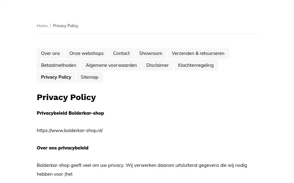 Screenshot of bolderkar-shop.nl