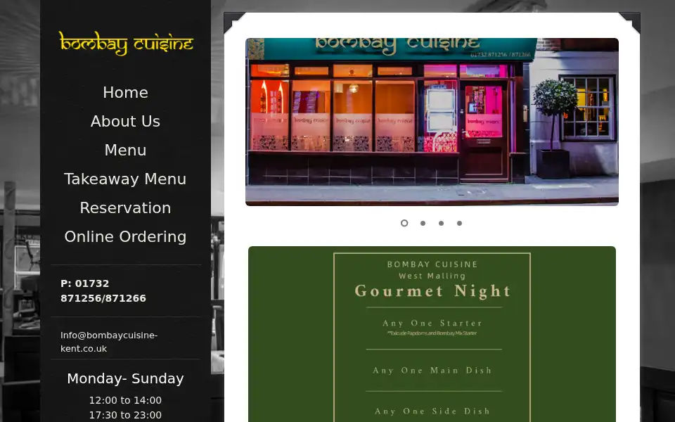 Screenshot of bombaycuisine-kent.co.uk