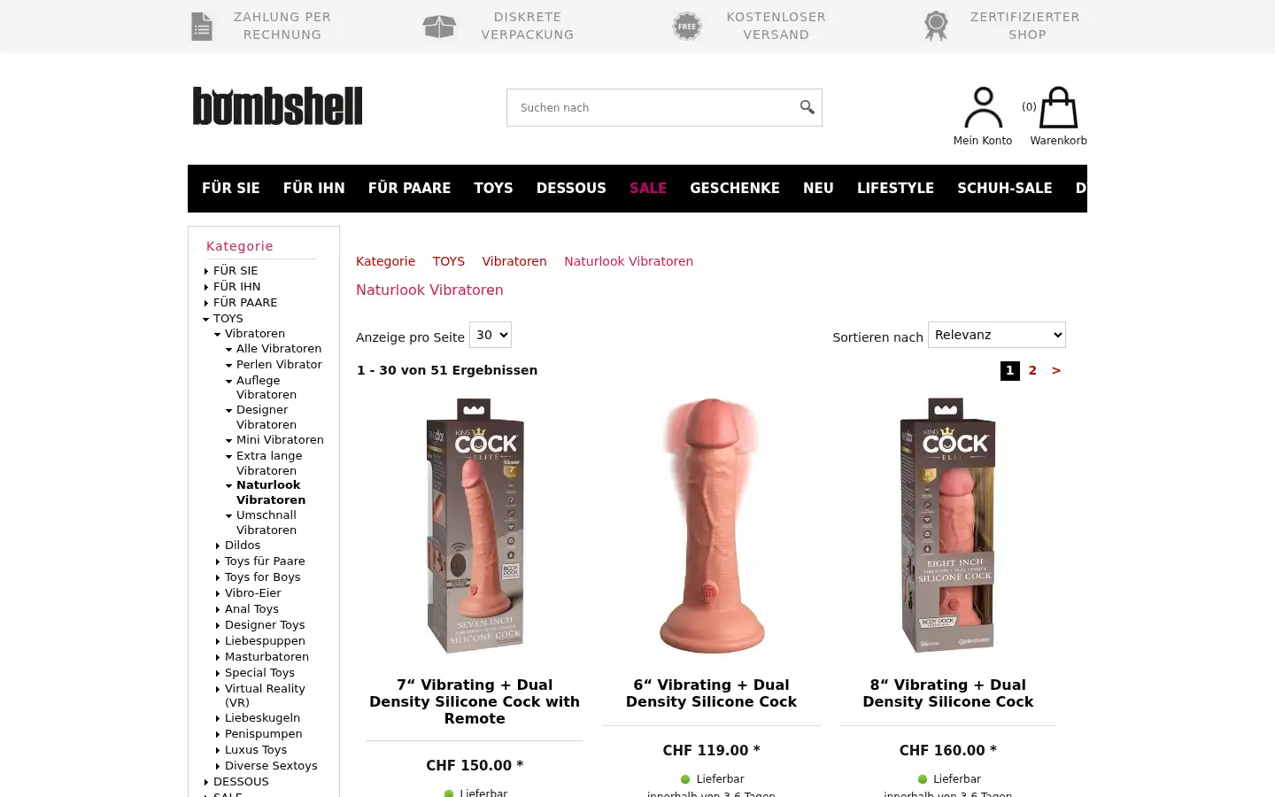 Screenshot of bombshell-shop.ch