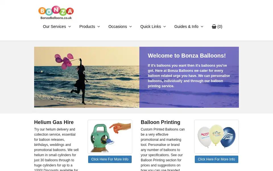 Screenshot of bonzaballoons.co.uk