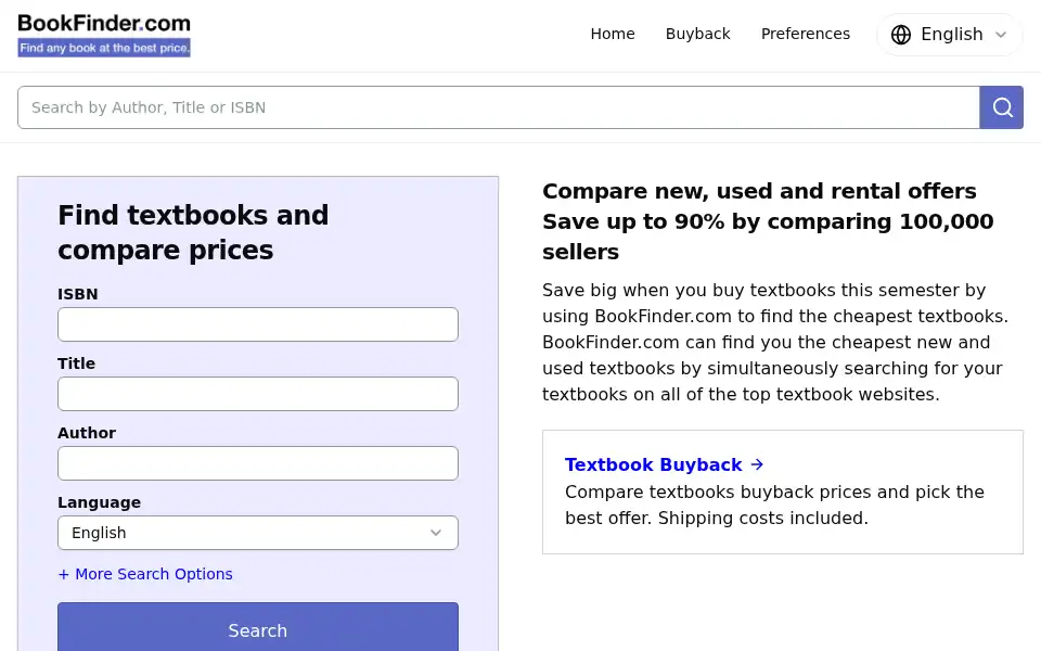 Screenshot of bookfinder.com