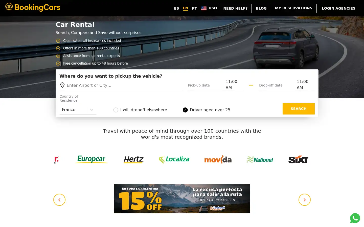 Screenshot of bookingcars.com