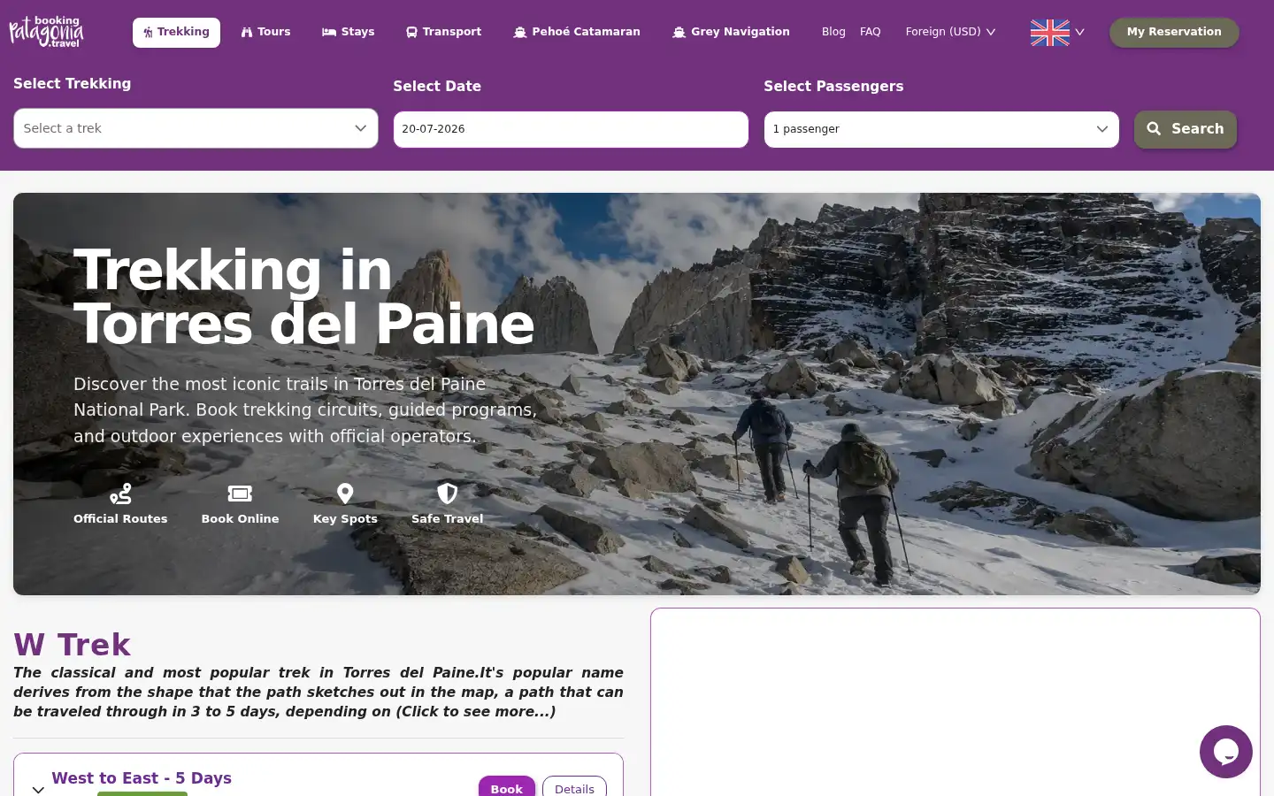 Screenshot of bookingpatagonia.travel