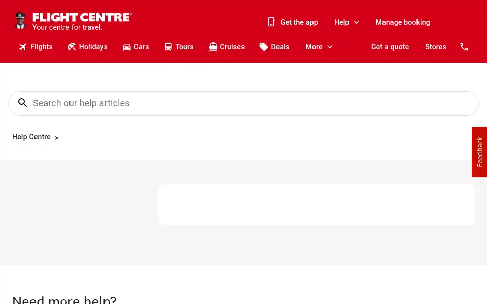 Screenshot of bookings.flightcentre.co.za