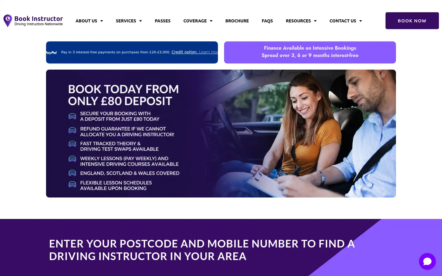 Screenshot of bookinstructor.co.uk