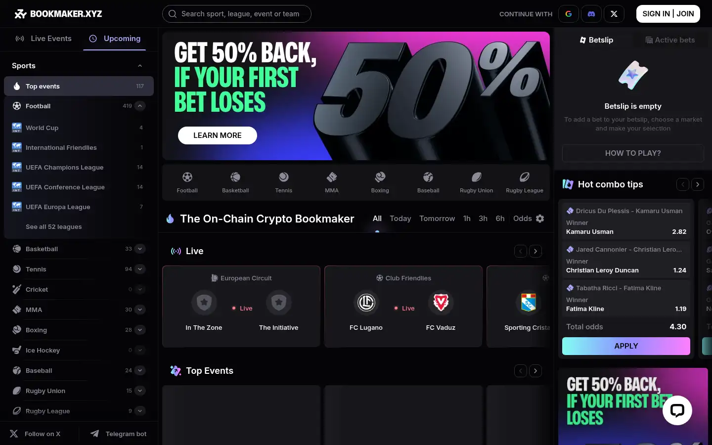 Screenshot of bookmaker.xyz