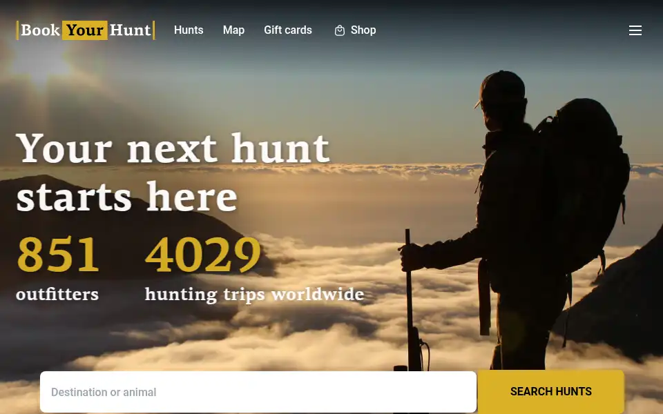 Screenshot of bookyourhunt.com
