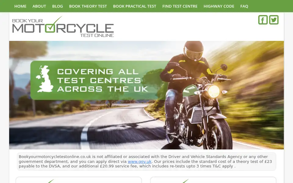Screenshot of bookyourmotorcycletestonline.co.uk