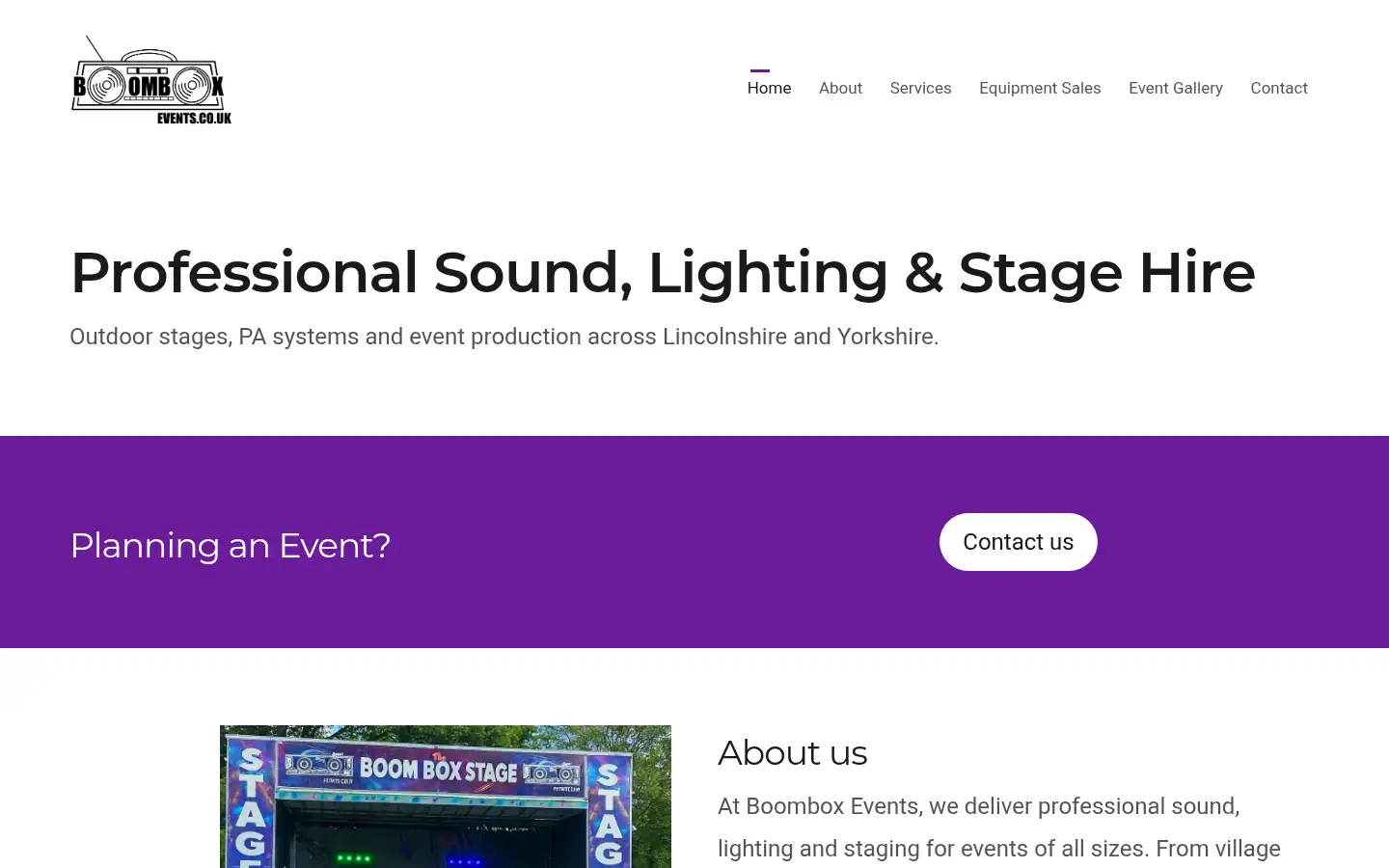 Screenshot of boomboxevents.co.uk