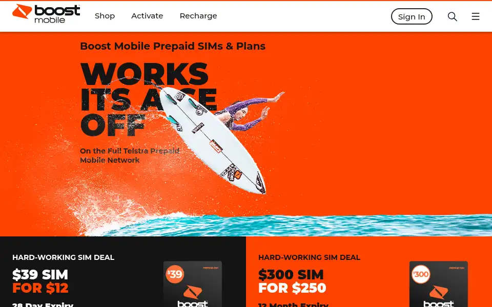 Screenshot of boost.com.au
