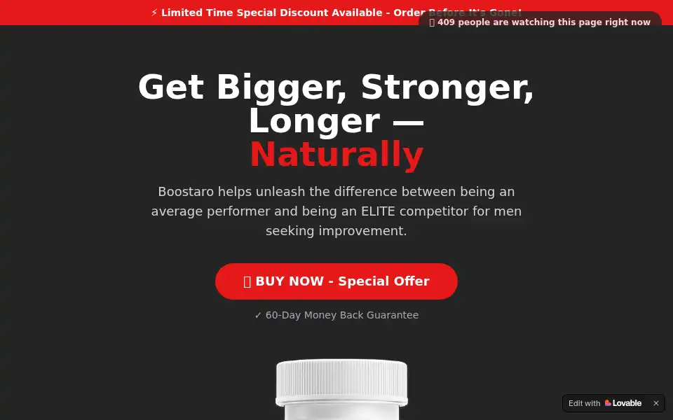 Screenshot of boostaro-pill.lovable.app