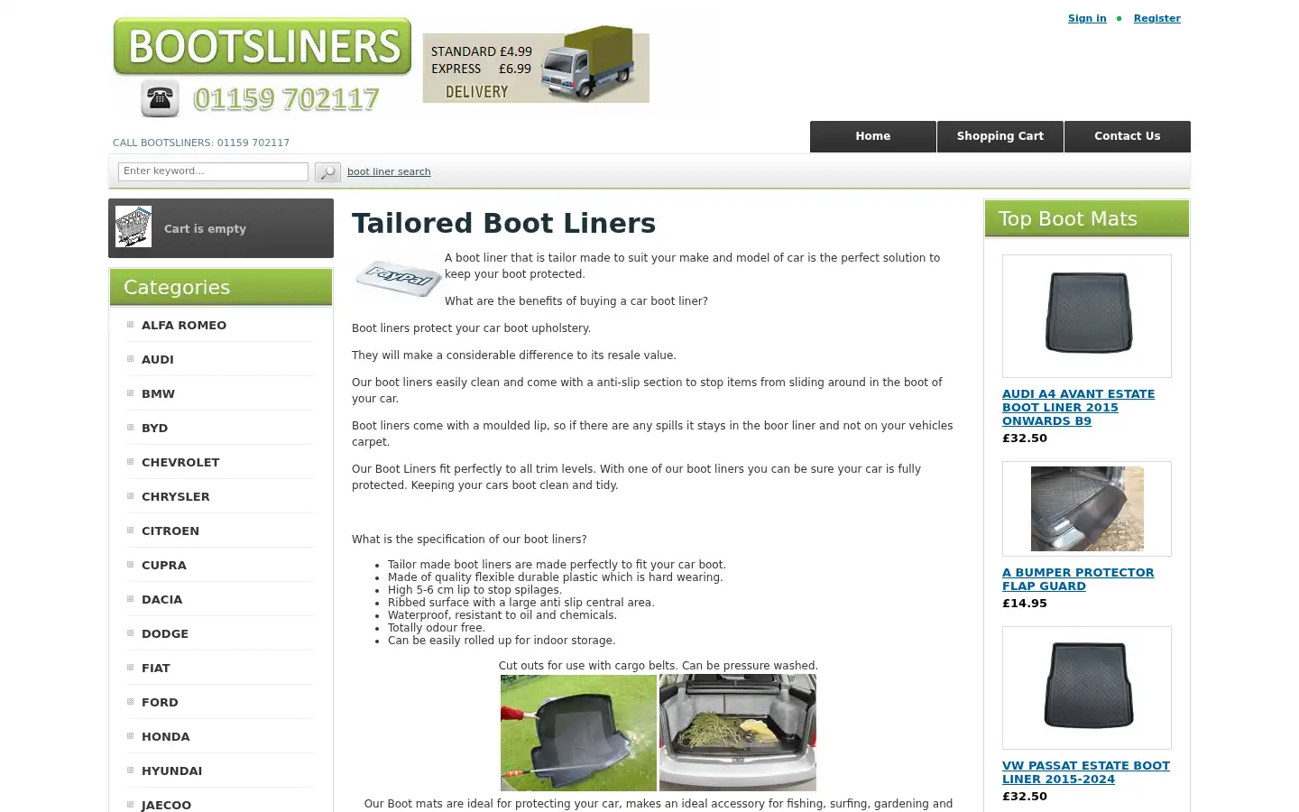 Screenshot of bootsliners.co.uk