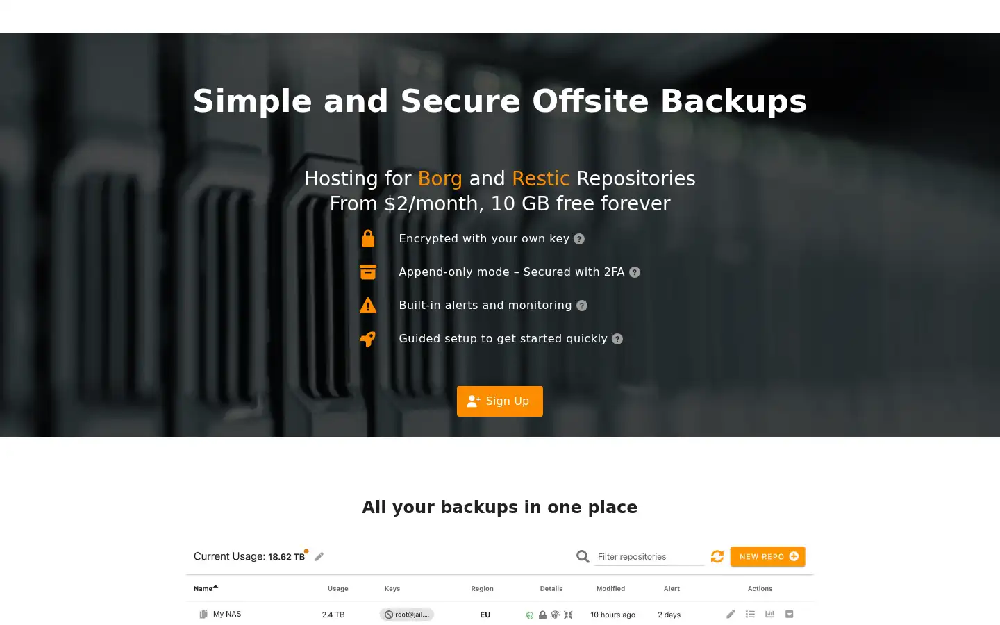 Screenshot of borgbase.com
