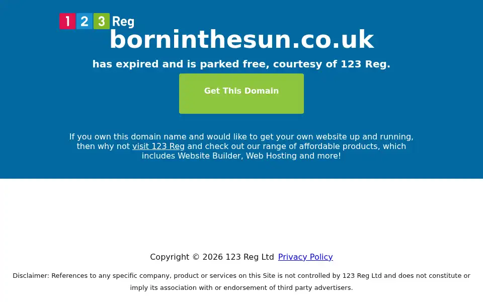 Screenshot of borninthesun.co.uk