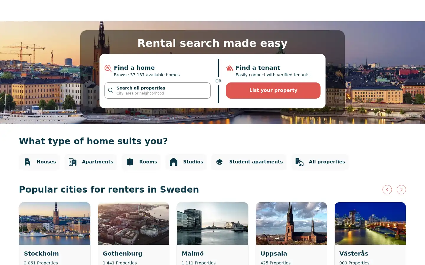 Screenshot of bostadslistan.se