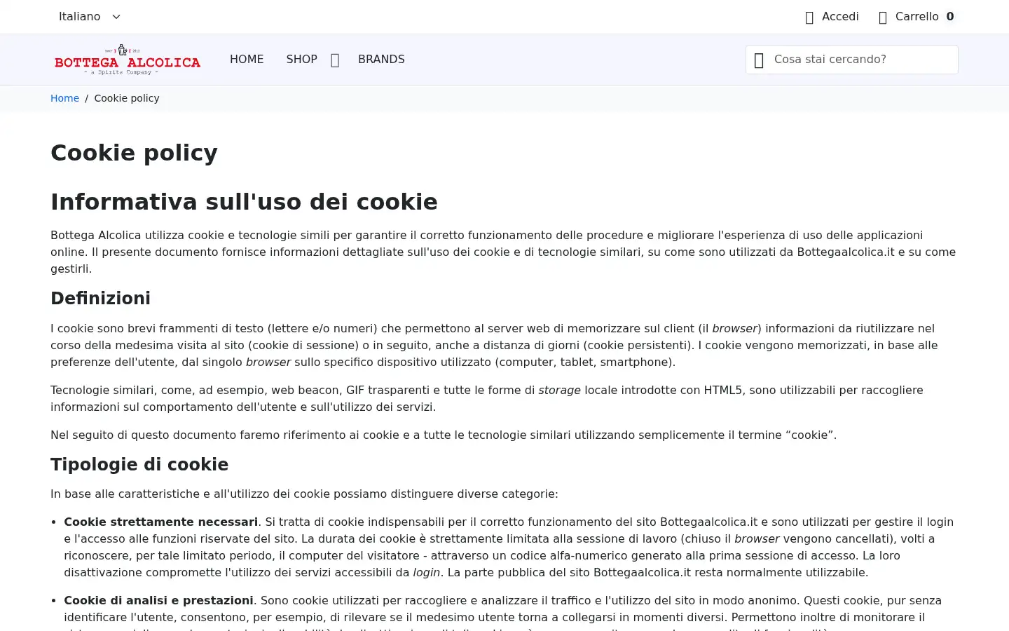 Screenshot of bottegaalcolica.com