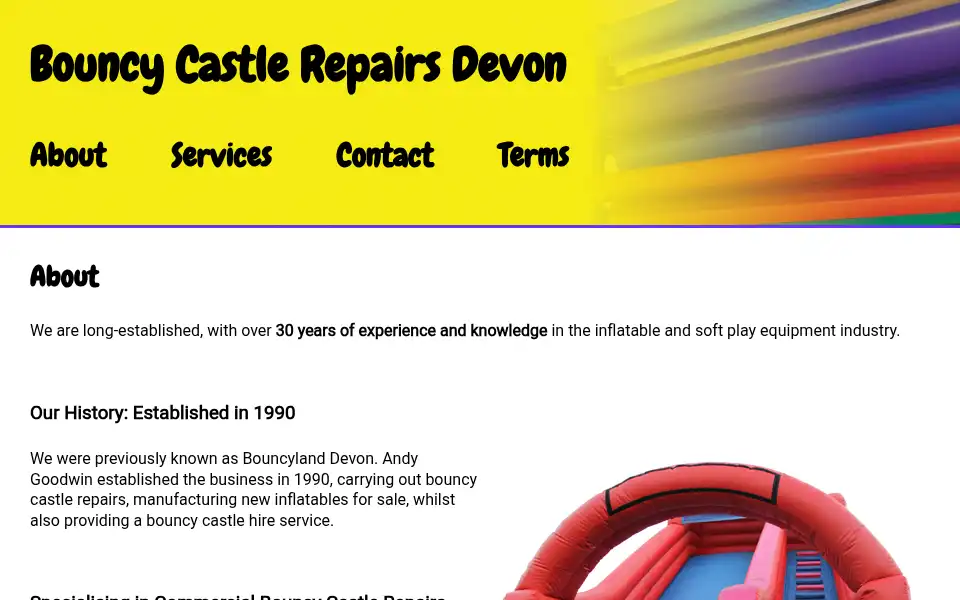 Screenshot of bouncycastlerepairsdevon.co.uk