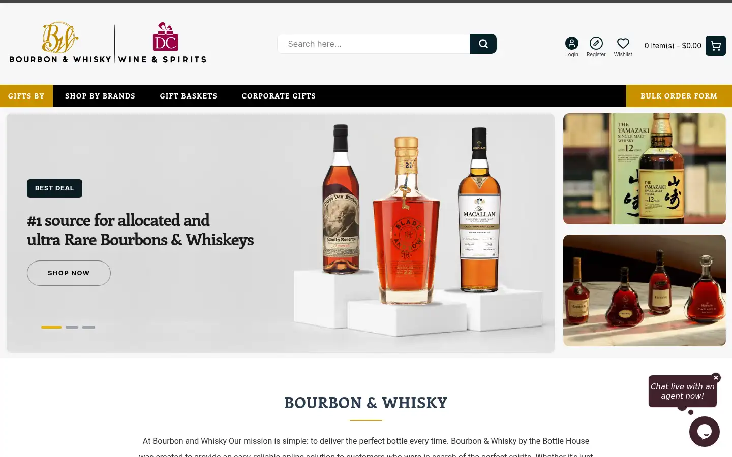 Screenshot of bourbonandwhisky.com
