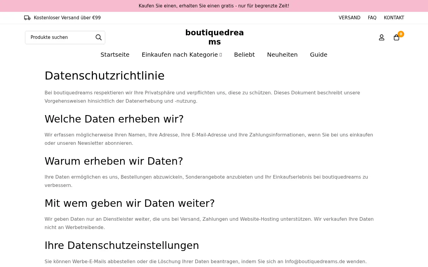 Screenshot of boutiquedreams.de