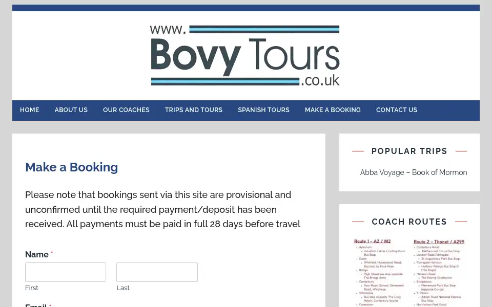 Screenshot of bovytours.co.uk