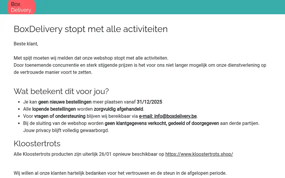 Screenshot of boxdelivery.be
