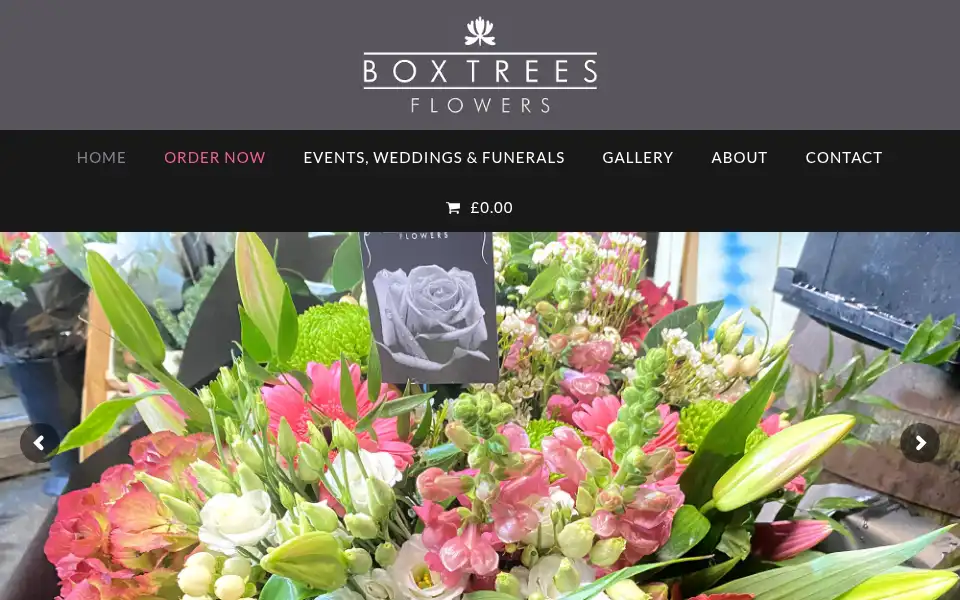 Screenshot of boxtreesflowers.co.uk