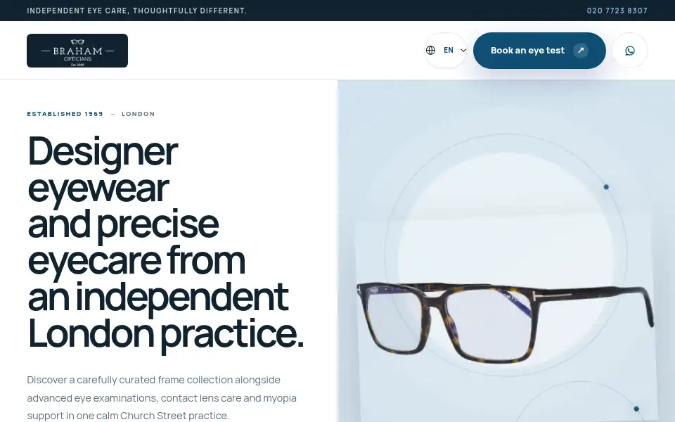 Screenshot of brahamopticians.co.uk