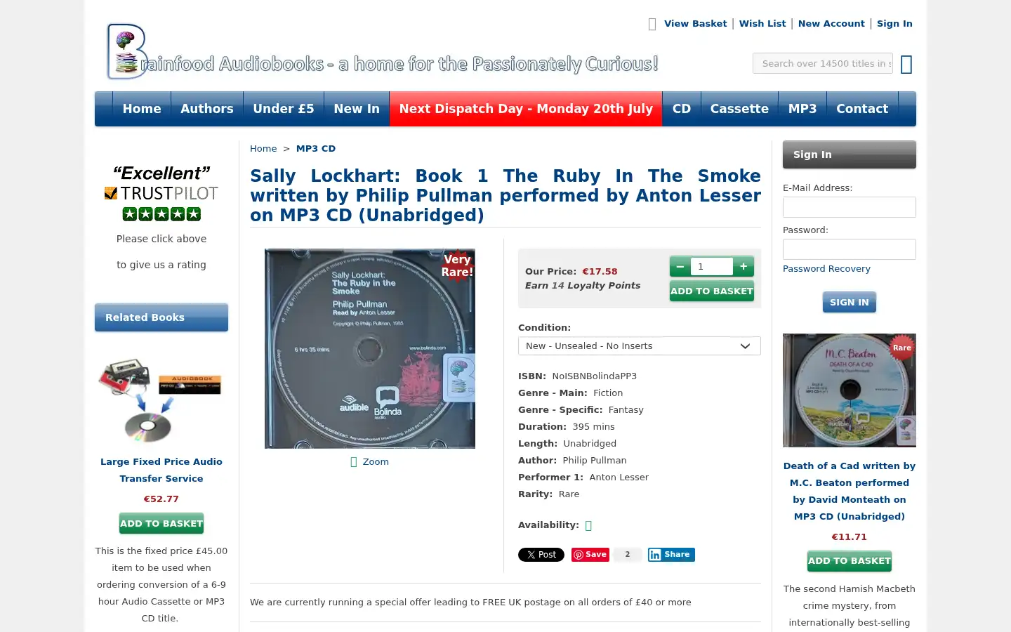 Screenshot of brainfoodaudiobooks.co.uk