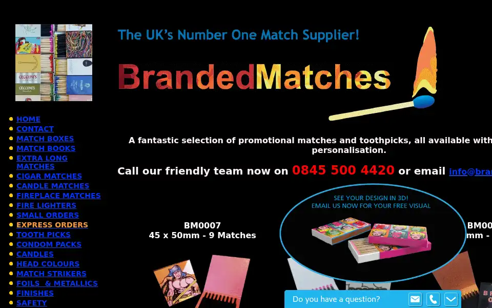 Screenshot of brandedmatches.co.uk