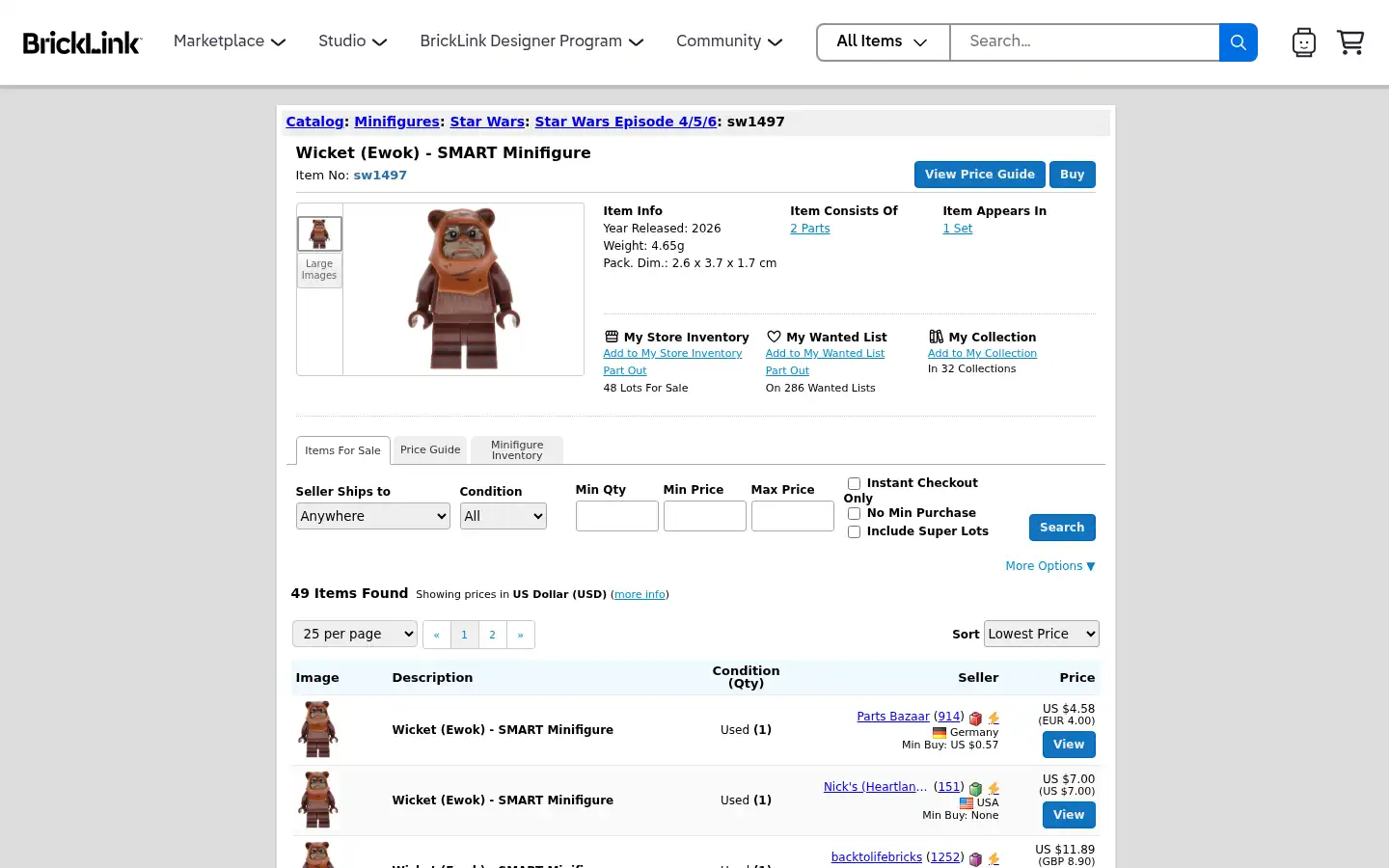 Screenshot of bricklink.com