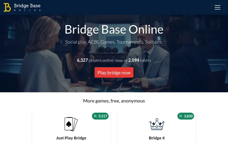 Screenshot of bridgebase.com