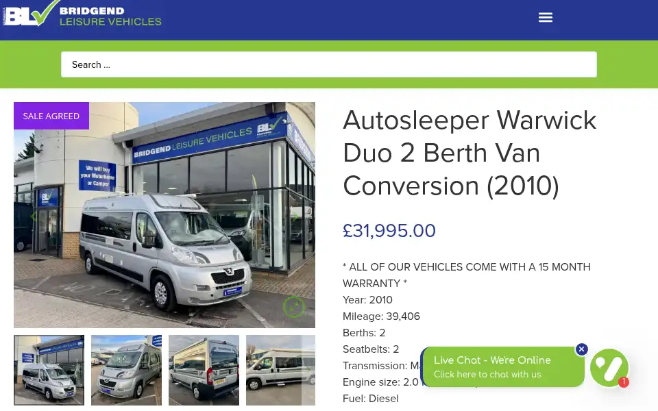 Screenshot of bridgendleisurevehicles.co.uk