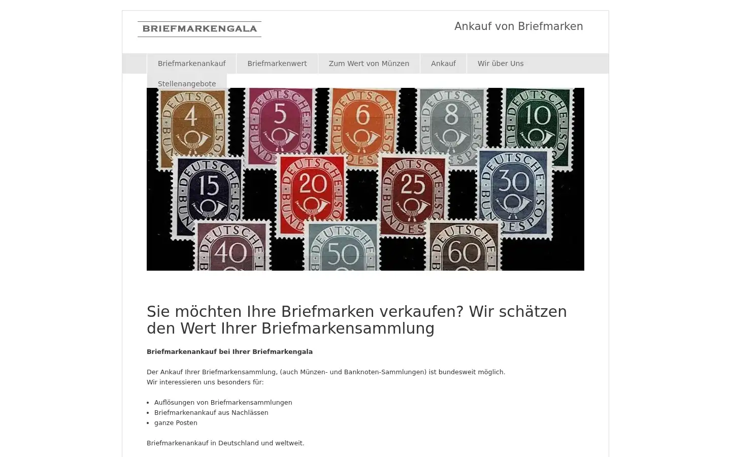 Screenshot of briefmarkengala.de