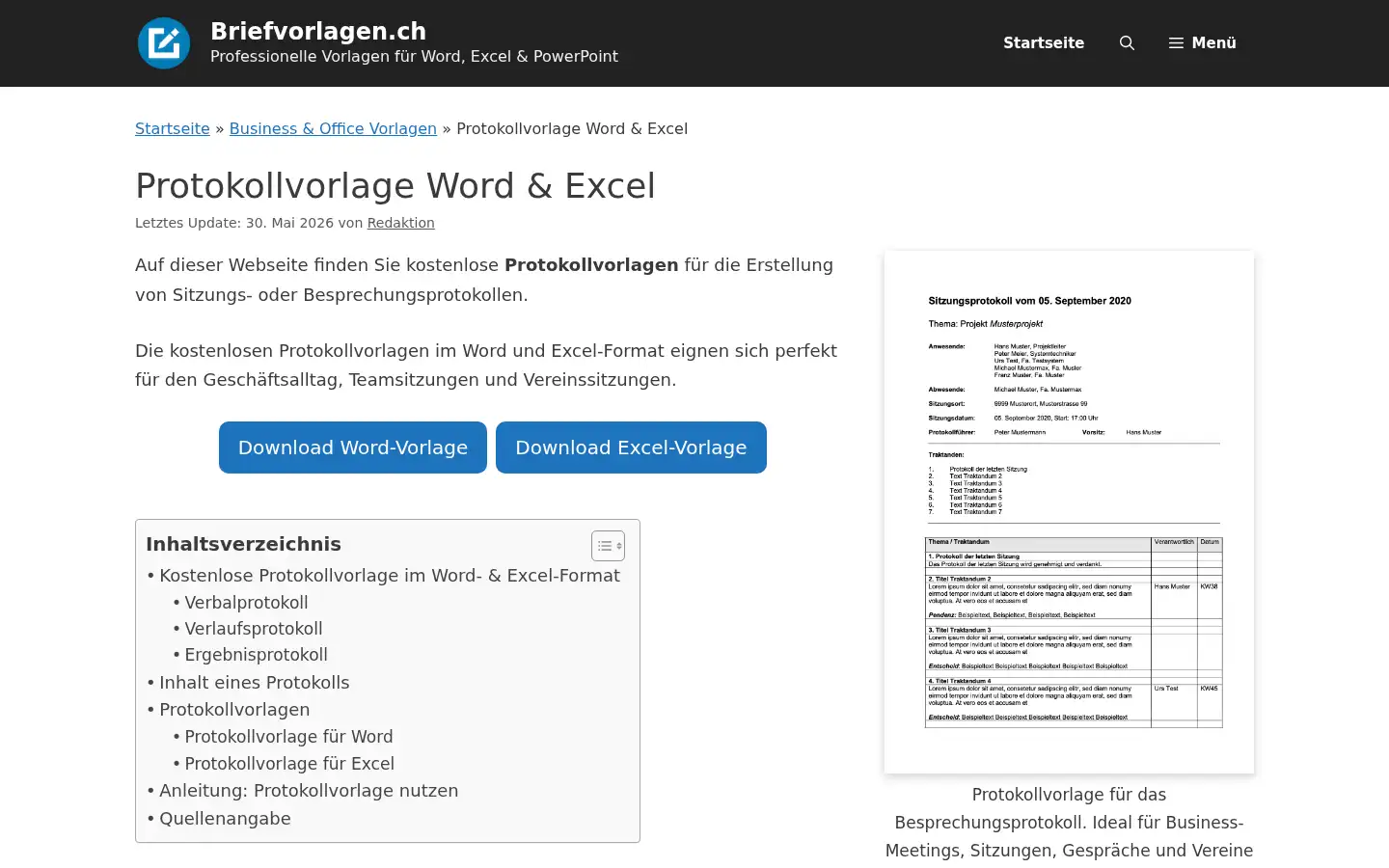 Screenshot of briefvorlagen.ch