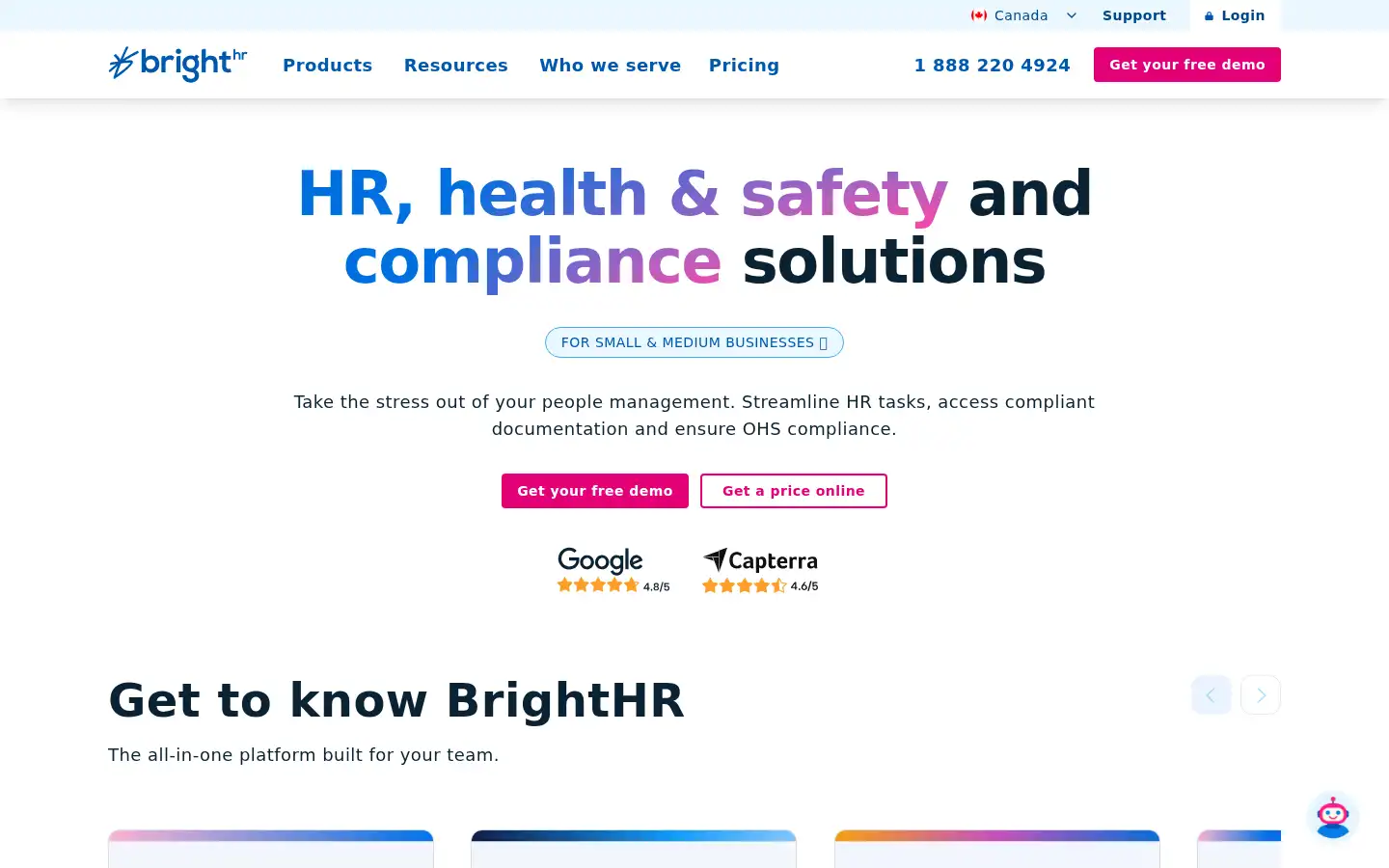 Screenshot of brighthr.ca