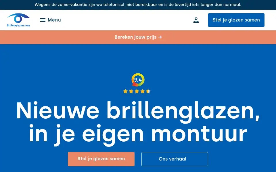 Screenshot of brillenglazen.com