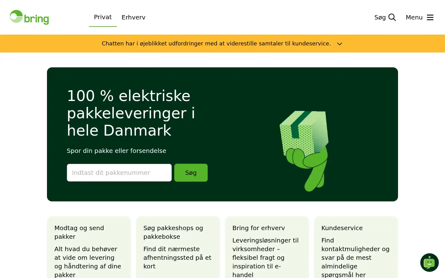 Screenshot of bring.dk