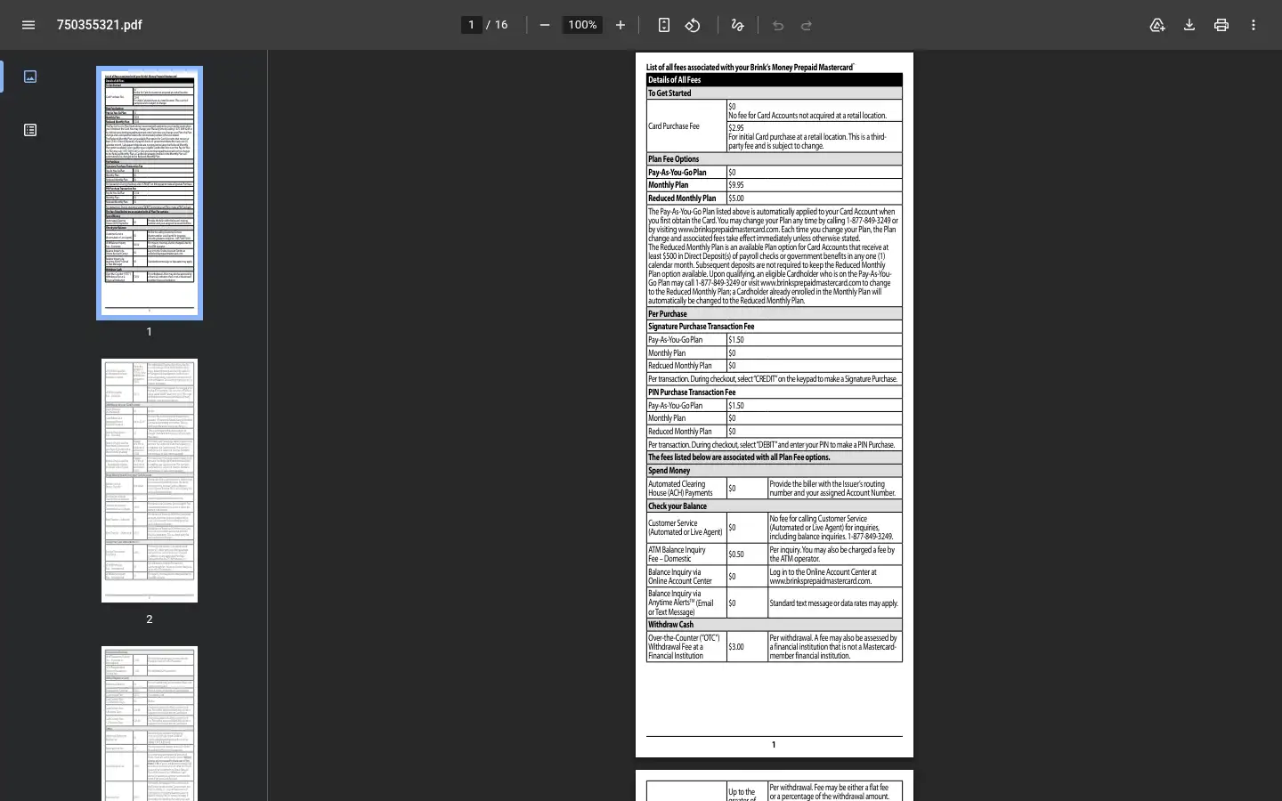 Screenshot of brinksprepaidmastercard.com