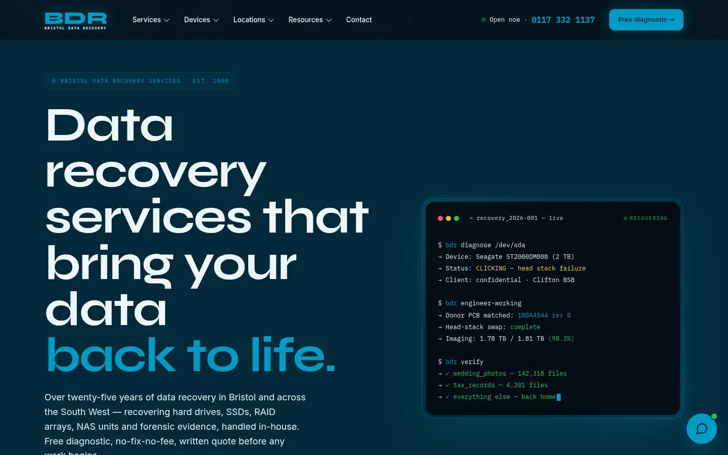 Screenshot of bristoldatarecovery.co.uk