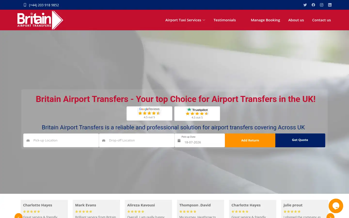 Screenshot of britainairporttransfers.co.uk
