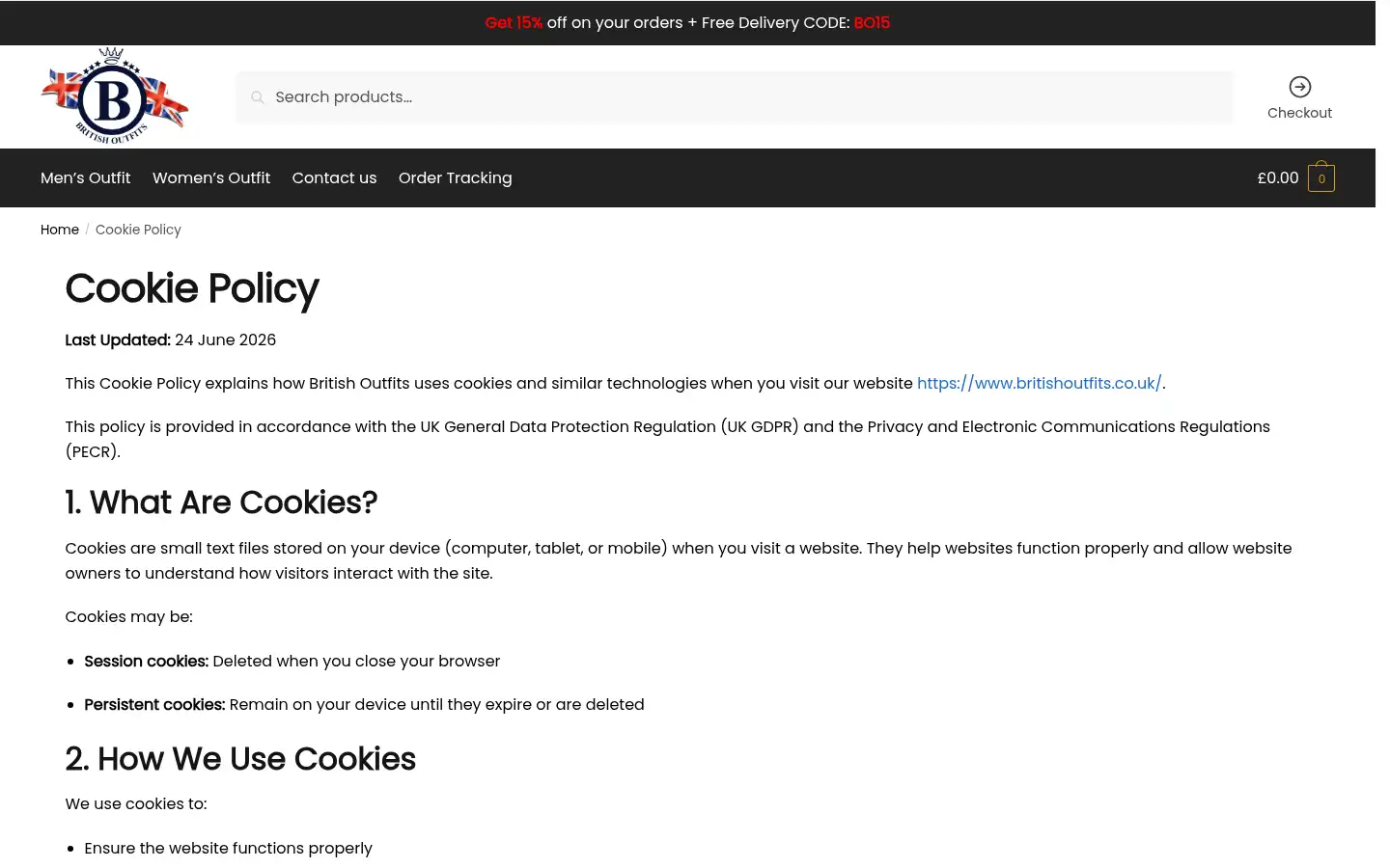 Screenshot of britishoutfits.co.uk