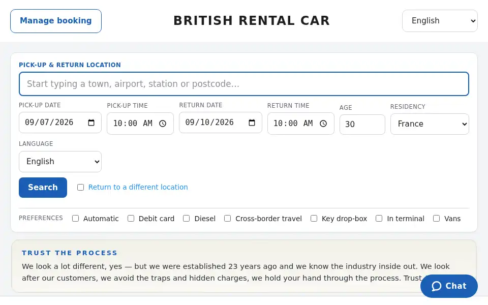 Screenshot of britishrentalcar.com