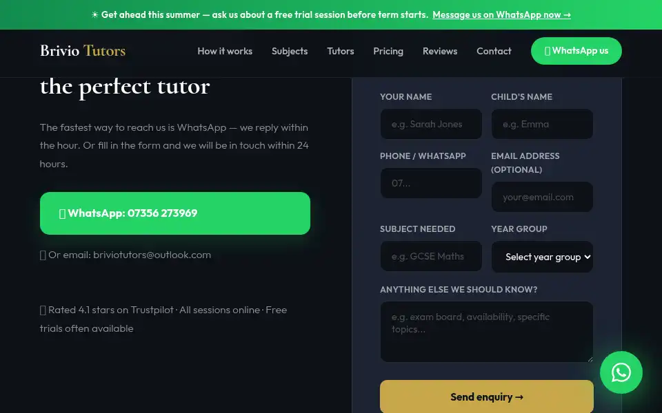 Screenshot of briviotutors.co.uk
